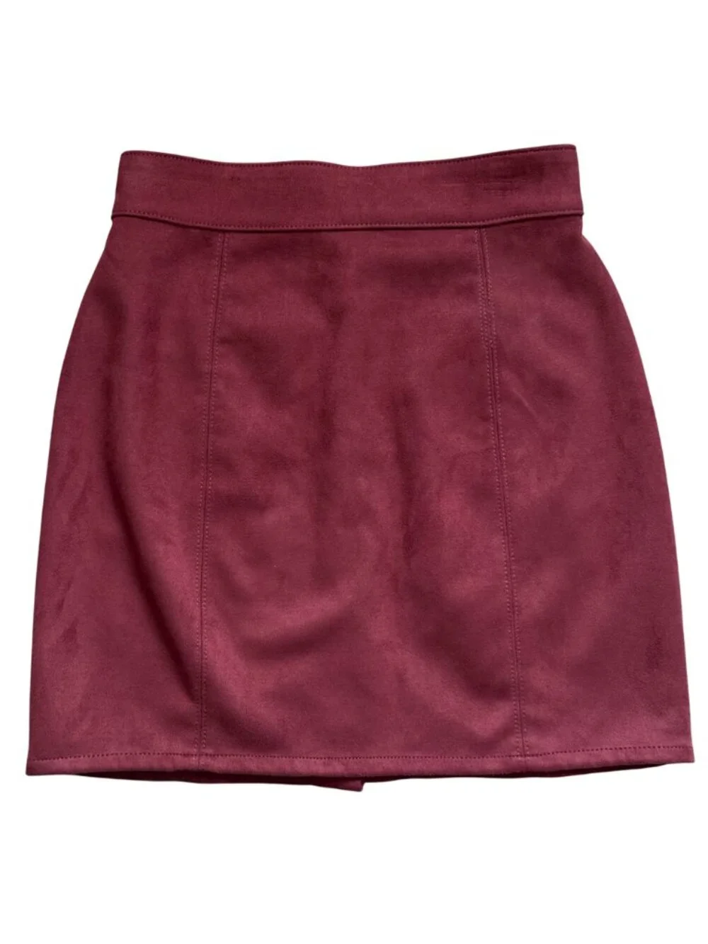 Maurices Faux Suede Mini Skirt Burgundy Red Button Front Chic Academia Size 2